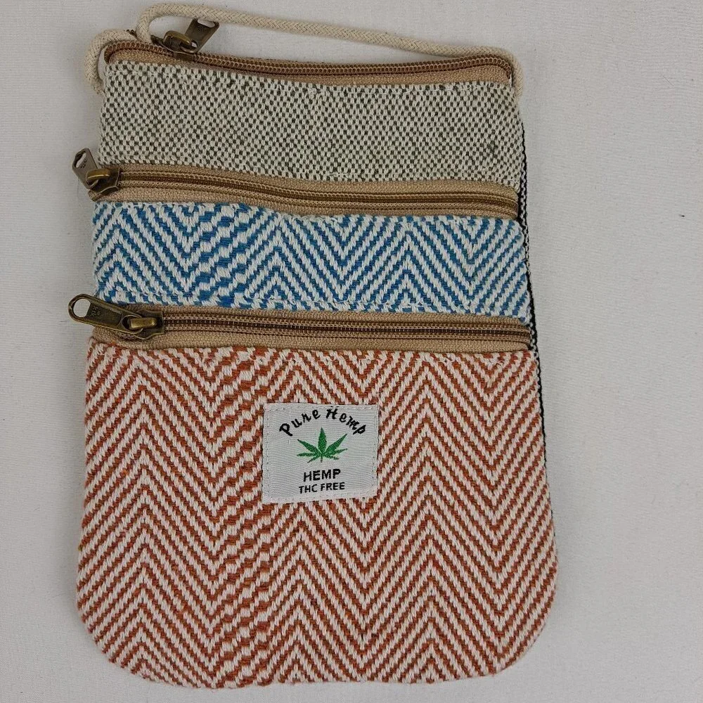 Handmade Pure Hemp Crossbody Bag Multiple Pockets Multi Color Stripes NWOT